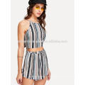 Nudo Back Striped Halter Top y pantalones cortos Set Fabricación venta al por mayor Fashion Women Apparel (TA4096SS)